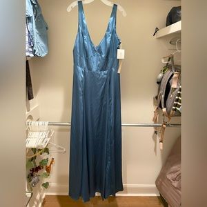 CHARMEUSE TANK V-NECK BRIDESMAID DRESS WITH SLIT